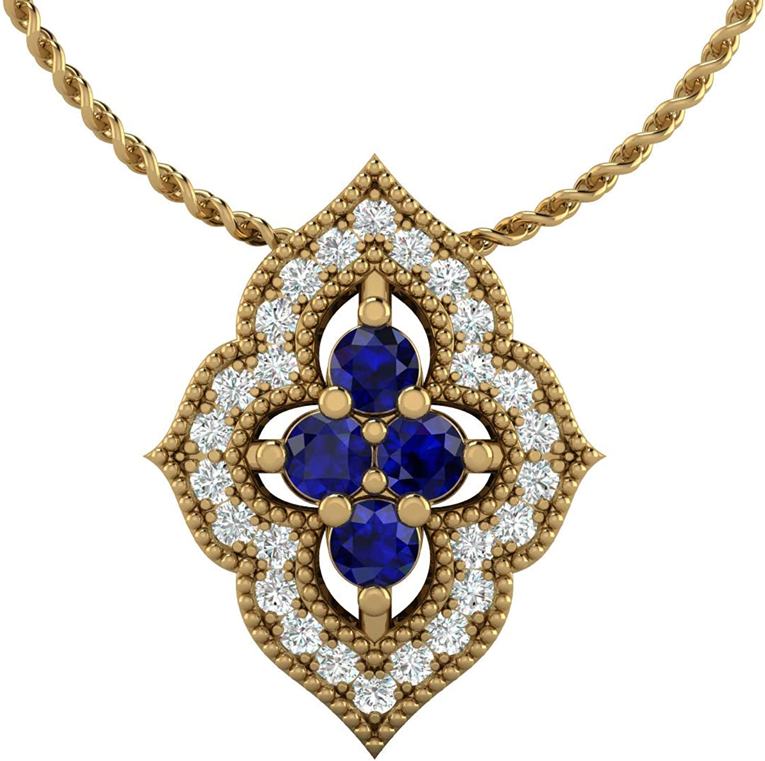 Privosa Fine Jewelry 1/10 Carat Diamond and Gemstone Bright Star Diamond Pendant Necklace for Women in 14k White Gold or Yellow Gold (G-H,SI2-I1,cttw), 18" Silver Chain and Lobster Claws